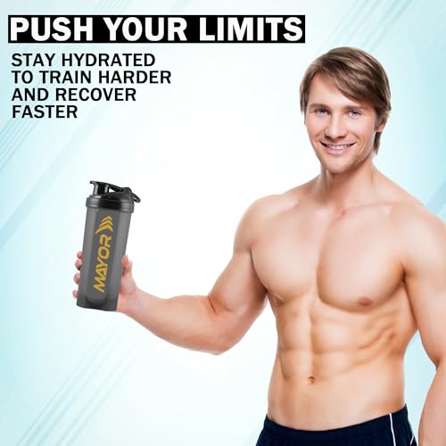 Image of Mayor 700ml Gym Protein Shaker Bottle with Mixing Ball | BPA Free & Leak Proof (Black)