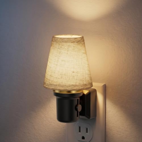 Image of JandCase LED Night Lights Plug into Wall, Linen Fabric Round Vintage Nightlight, Decorative Night Light with Dusk to Dawn Sensor, 0-100LM Dimmable, for Bedroom Living Room Hallway