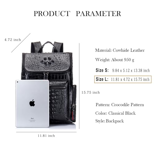 Boshiho Real Leather Laptop Backpack Fashion Travel Bag Daypack for Men (Crocodile Pattern 2)