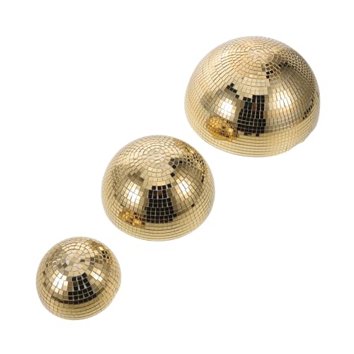 Set de 3 bolas espejadas doradas para colgar, globos reflectantes de vidrio con instalación fácil y ambiente reflectante, para decoración de eventos de baile y DJ miniatura 1