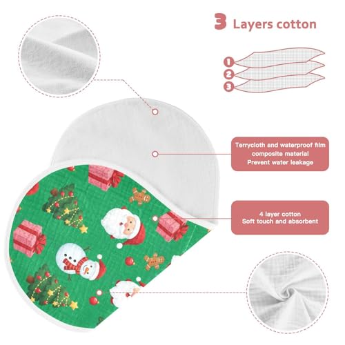 2 Pack Muslin Burp Cloths Christmas Santa Green Cotton Baby Burp Cloths Ultra Soft Burping Cloth Absorbent Spit Up Rags for Newborn Boys Girls, Large 22" x 11"3