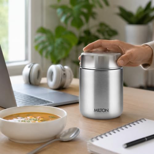 Image of Milton Grab N Go 450 Thermosteel Vacuum Insulated Food Jar|Hot & Cold Thermal Flask|Double Walled|Leak Proof|Ideal for carrying Soup, Khichdi, Sweet Corn to Office, School & Travelling, 410 ml, Silver