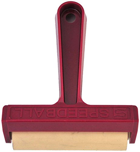Speedball Pop-In Soft Rubber Brayer  Roller With Burgundy Comfort Grip Handle - 4 Inches