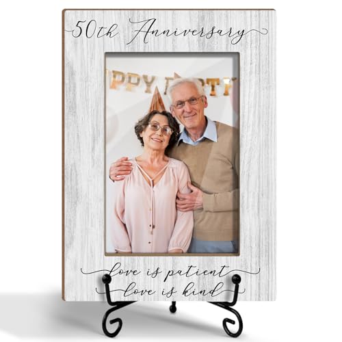 BSNZZIO 50th Anniversary Picture Frame for Couples - Wedding Gift for Parents/Grandparents - Wooden Frame With Stand for Office, Home Desk Decor, Tabletop Display -TXK53