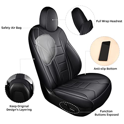 Image of FREESOO 2pc Seat Covers for Tesla Model Y Front, Car Seat Cover Faux Leather Seat Protector Replacement Waterproof 2020 2021 2022 2023 2024 Black
