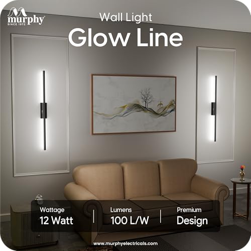 Image of Murphy Glow Line 12W LED Wall Highlighter | 3-in-1 Color Changing (Cool White /Natural White /Warm White) | Premium Black Aluminium Body | Pack of 2 | 2 Year Warranty