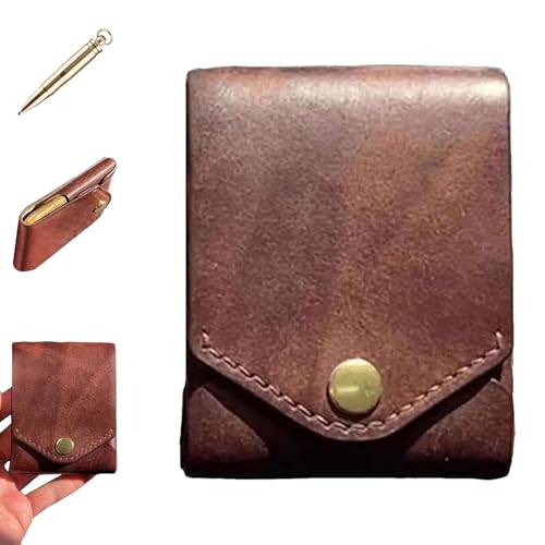 Vintage Handmade Leather Wallet, Multifunctional Compact Wallet, Multifunctional Handmade Leather Wallet for Men, Leather Card Wallets, Slim Card Holder with Built-In Pen Slot (1pcs)