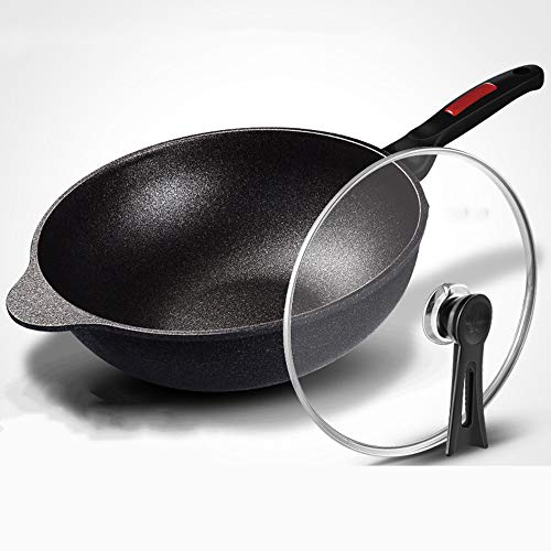 yaunli Wok Maifan Stone Wok - Sart�n antiadherente coreana sin humo de aceite para wok de fondo plano, acero inoxidable antiadherente (color: aluminio, tama�o: 32 x 11,5 cm)