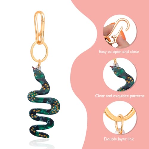 Cute Animal Bag Charm Keychain Set - 3 Designs (Snail, Snake, Worm) with Acrylic Charms & Gold Lobster Clasp