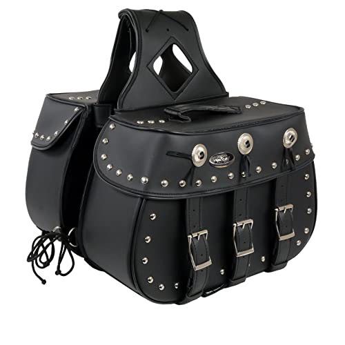Image of Milwaukee Leather Studded Throw-Over Motorcycle Saddlebags - Synthetic Leather - Universal Fit - Zip-Off - Large