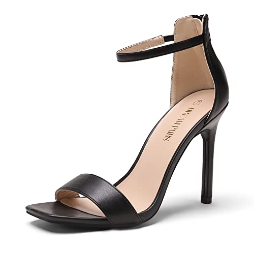 DREAM PAIRS Black Pu High Heels Stillettos Square Toe Heels for Women Ankle Strap Heels Sexy Comfort Strappy Dress Shoes Wedding Bridal Pumps Sandals Size 7 SDHSS2215W