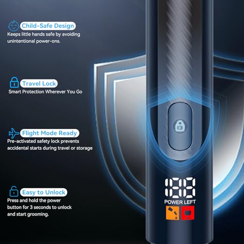 WUXO Back Shaver for Men, Mens Back Shaver with Travel Case, LED Display Ultra-Wide 2" T-Shaped Head with Long Handle, Safety Lock, IPX7 Wet/Dry, Multi-Functional Back Trimmer,(Dim Silver)