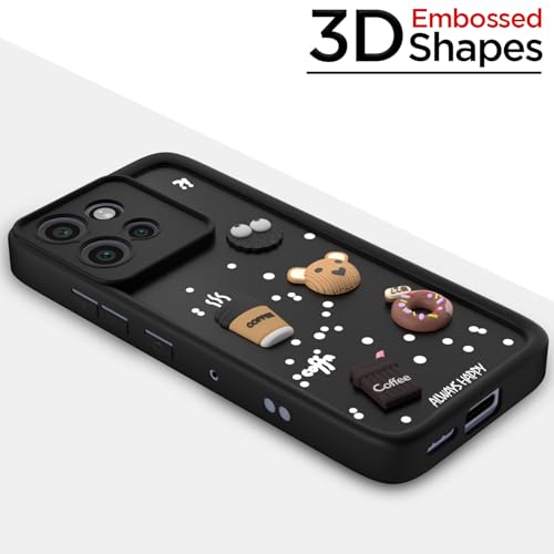 Image of Outlouders Back Cover for Moto Edge 50 Neo 5G | 3D Cartoon Cute Fun Bear | Silicone Full Body Protection Bumper Case (Black)