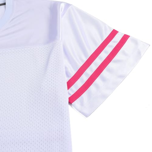 DEHANER Blank White American Football Jersey for Men Women Mesh T-Shirts Sports Uniforms Vintage Outfits Party Tops Hot Pink Stripe-White Jersey,Men Size XX-Large
