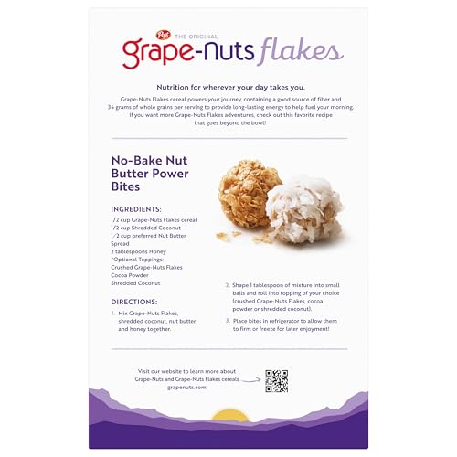 Image of Grape Nuts Flakes Cereal, Low Fat, 18 oz Box | Crispy Whole Wheat and Barley Cereal, Great for Yogurts, Parfaits, and Homemade Snacks