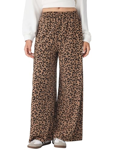 CIDER Women Leopard Print Wide Leg Lounge Pants Elastic Waist Casual Trousers 2025 Fall with Pockets4