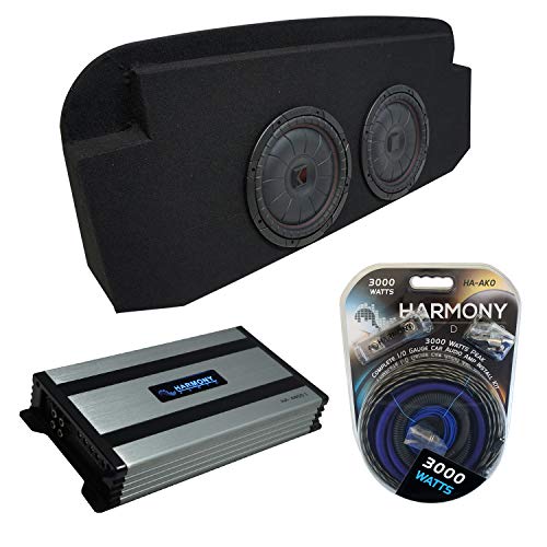 Compatible with 2002-2013 Chevy Avalanche Behind Seat Kicker Bundle CompVT CVT12 Dual 12" Sub Box Enclosure & Harmony HA-A800.1 Amp