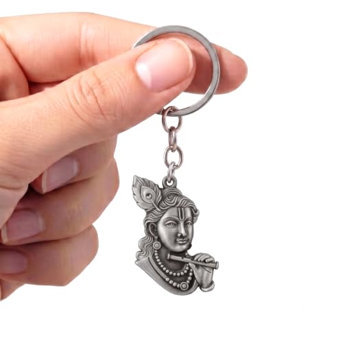 Krishna Metal Keychain (Krishna with Murli and Mor Pankh)
