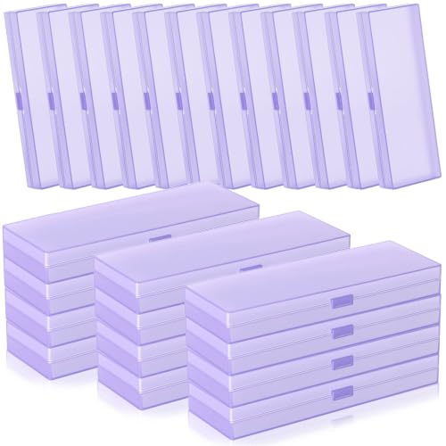 Image of Fainne 24 Plastic Pencil Case Bulk Hard Pencil Boxes with Snap Lid Crayon Maker Pen Organizer Stackable Craft Storage Boxes for School Supplies(Single Layer,Purple,7.09 x 2.36 x 0.98 Inch)