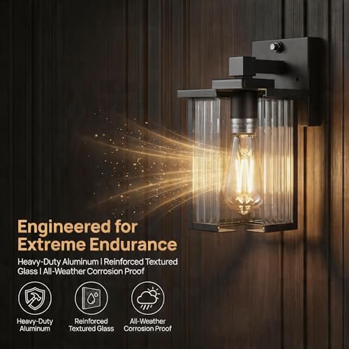 Image of 2 Pack Dusk to Dawn Outdoor Lighting, Modern Wall Sconce with Textured Glass, Waterproof IP65 Exterior Light Fixture, Soft Glow Warm Ambiance for Front Door Porch Garage, 10.6 Inch Height, Black