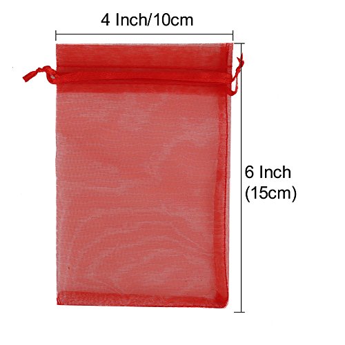 Image of HRX Package 100pcs Organza Bags,4 x 6 inches Christmas Wedding Favors Christmas Gift Drawstring Bags Jewelry Pouches (Red)