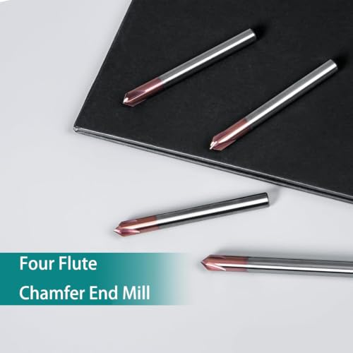 Image of NZ 1 /4 inch 90 4-Flute Chamfer Mill, CNC Milling Bits for V-Groove & TiSiN Coated HRC55 Stainless Steel, Titanium Alloy, Alloy Steel & Cast Iron | 5-Pack