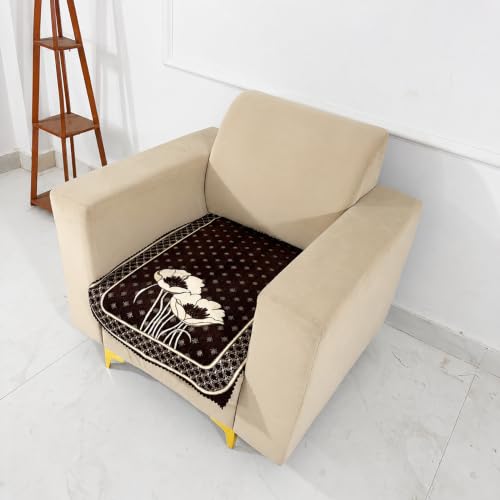 Image of Homerz Premium Chenille Fabric Sofa Cover | Soft, Durable & Dustproof | Decorative Couch Cover (Florida Coffee, 1 Seater, Only Seat Cover)