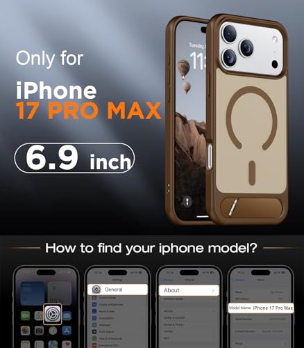 Image of Designed for iPhone 17 Pro Max Case, [Built-in Invisible Kickstand][Compatible with MagSafe][Military Grade Shockproof] Slim Translucent Matte Phone Case 6.9 inch (Desert Brown)
