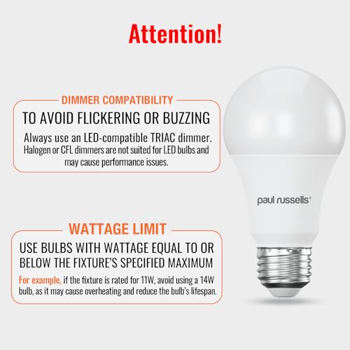 paul russells LED GLS - Dimmable Edison Screw Light, 14W 1521 Lumens E27 A70 LED Bulbs, 100w Equivalent, 2700K Warm White, Dimmer Standard ES Energy Saving Ceiling Lightbulbs, 2 Pack - Image 3