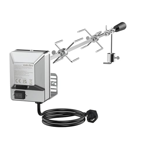 onlyfire BRK-6031 Universal BBQ Rotisserie Kit Chromed Roast Spit Set for Most Gas Barbecue Grills with Stainless Steel Electric Motor (90cm long)