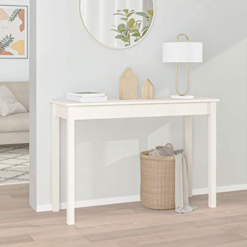 Homgoday Tavolo Consolle Bianco 110x40x75 cm in Legno Massello di Pino, Tavolinetto da Soggiorno, Tavolino da Salotto, Tavolo per Ufficio Camera da Letto Giardino