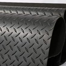 tonchean Rubber Garage Floor Mat 16.5Ft x3.3Ft Garage Flooring Roll Diamond Plate Pattern 1/8in Thick Rubber Flooring Rolls Non-Slip Garage Mats for Floor Under Car, Workshop, Black
