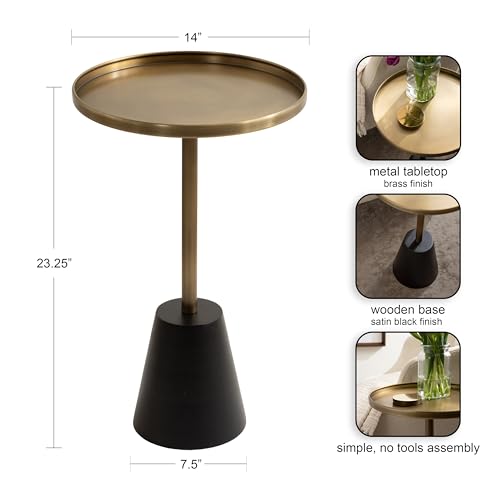 image for Kate and Laurel Tira Elegant Round Side Table, 14 x 24, Brass and Blac