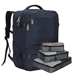 Hynes Eagle 44L Carry on Backpack Airline Approved Travel Backpack for Men Women Large Laptop Backpack 17 inch Nylon Backpack Overnight Weekender Duffel Bag Navy Blue with 3PCS Packing Cubes Set Grey