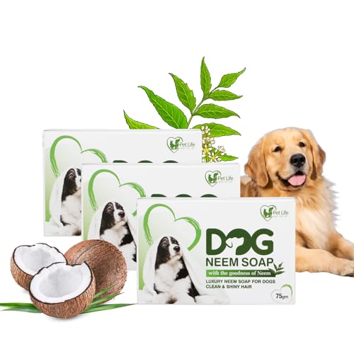 Image of Pet Life Luxury Neem Soap for Dogs & Puppies - Clean & Shiny Hair for Golden Retrievers & All Breeds | Made with Natural Ingredients | Organic Dog Soap Skin & Coat Care - 75 Gm (Pack of 3)