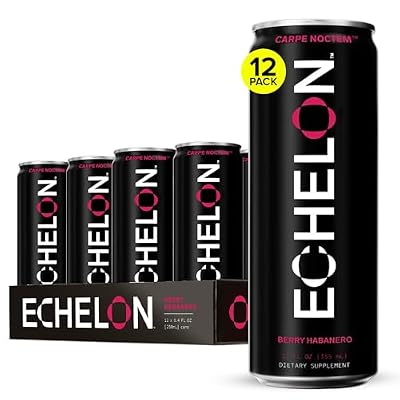 Echelon Pre-Workout Energy Drink | Berry Habanero | 12 Pack | Sustained Energy, Focus and Endurance Dietary Supplement | 300mg of Caffeine | Beta-Alanine, L-Theanine & Fiber | Vegan