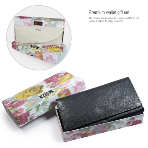 Image of Women's Top Grain Leather Wallet, RFID Blocking Bifold clutch, 17 Card Slots, Zip Pocket Organizer, Elegant Gift for Women - Birthday, Valentine, Anniversary - SILKY BLACK