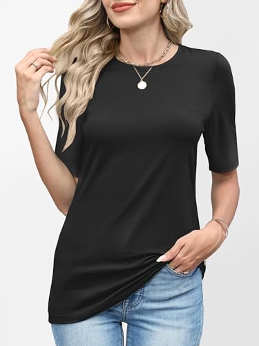 Image of ANRABESS Womens Half Sleeve Tops Crewneck Shirts Basic Fit Work Tee