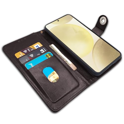 Image of Pikkme Samsung Galaxy S24 5G Flip Cover Leather Finish | Inside TPU with Card Pockets | Wallet Stand and Shock Proof | Complete Protection Button Flip Case (Coffee)