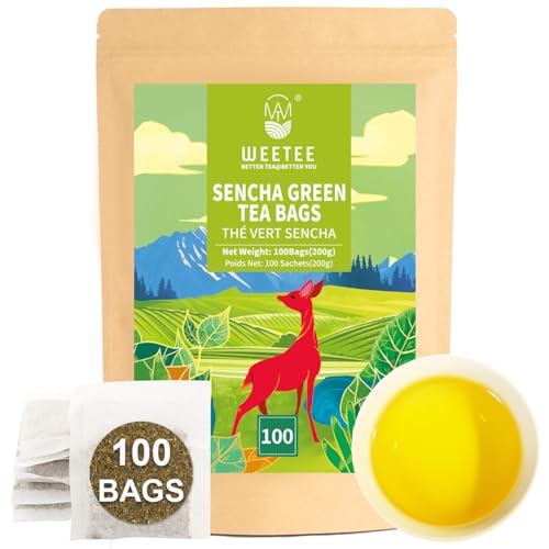 WT WEETEE Sencha Green Tea Bags 100 Count, Non-Bitter Steamed Green Tea