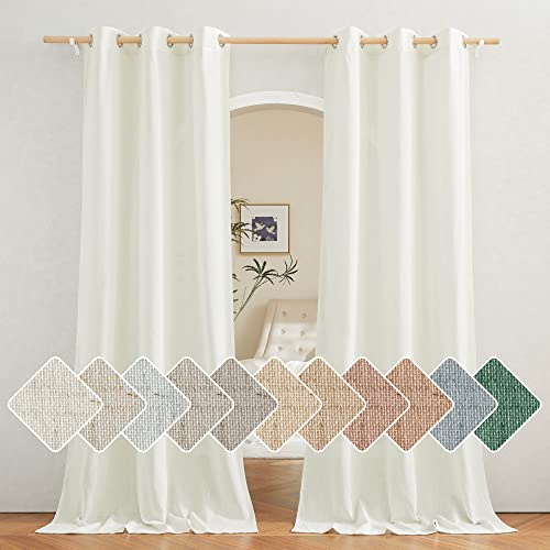 NICETOWN Linen Off White Window Curtains 84 inches Long, Grommet Thick Linen Blend Window Treatments Privacy Assured with Light Filtering for Bedroom/