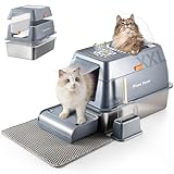 Stainless Steel Metal Cat Litter Box Large Enclosed with Lid, Dog Proof Jumbo Hooded High Sides for Big Cats, Indoor Multi Cat Use - Deep Design & No Smell
