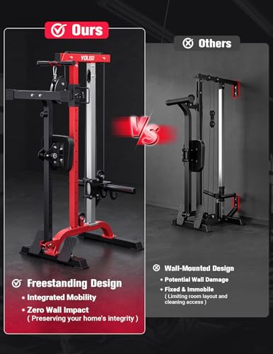 Image of YOLEO Cable Machine Home Gym 2 in 1, Rowing Machine & LAT Pulldown Station, Smooth Pulley System Power Cage with More Training Attachment