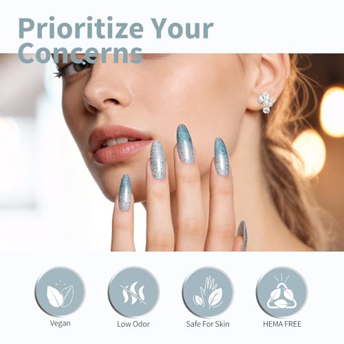 Image of CANNI Glitter Blue Gel Nail Polish, 1Pcs Blue Sparkly Gel Polish Shiny Glitter Color Soak Off U V Nail Manicure Salon DIY at Home