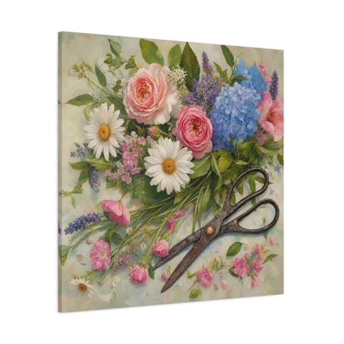Tableau bouquet de fleurs coloré grand format 90x90 pour grand mur