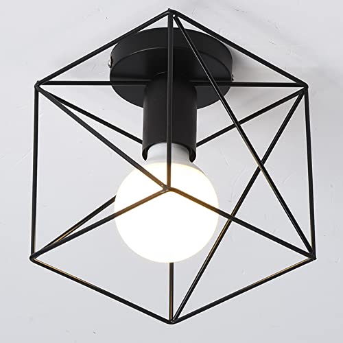 E27 Retro Plafonnier en Métal Noir Cage, Vintage Industrielle Suspension Luminaire, Suspension Plafonnier Fer forge, Lustre pour couloir, entrée, allée, porche, chambre, sous sol etc. (B)