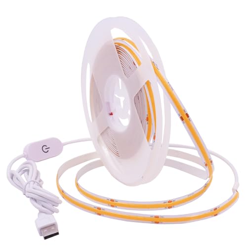 GQL Dimmable COB LED Strip with White Dimmer Switch, 5V USB Flexible Light Ribbon, Self-Adhesive Tape for Indoor Home Commercial Cupboard TV Backlight (Warm White, 1m)
