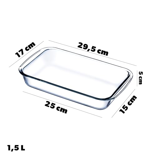 KADAX Prostokątne naczynie z żaroodpornego szkła, do zapiekanek, lasagne, ciast i mięsa, do piekarnika i zmywarki, 1,5 l, przezroczyste