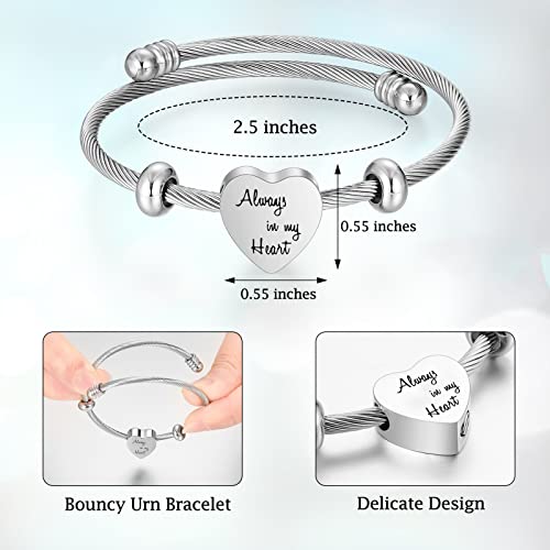 abooxiu Lock Cremation Bracelet for Ashes Key Ash Bracelet Stainless Steel Urn Bracelets for Ashes for Women Memorial Ashes Holder - Never Say Goodbye&Forever in my heart2