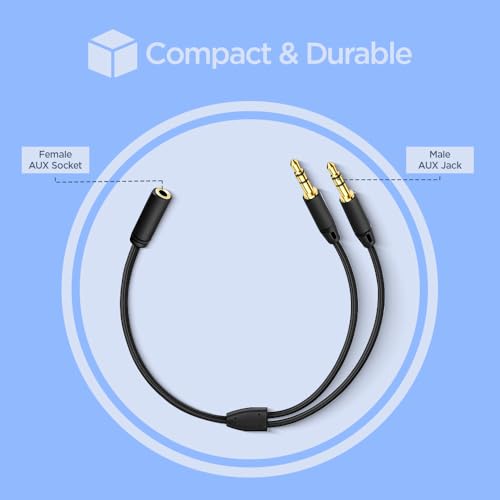 Image of UNIGEN 3.5mm Aux Headphone Splitter Cable | Female to Dual 3.5mm Male Mic & Audio Y Adapter | Connect Smartphone Headset to PC, Laptop, Computer